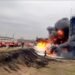 В Азове после атаки дронов горит резервуар с нефтепродуктами