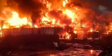 Мощный пожар вспыхнул на складе нефтеперерабатывающего завода в Ираке. ВИДЕО