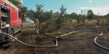 У Голосіївському районі Києва через атаку російського БпЛА вигоріло 1200 кв. м сухої трави – ДСНС