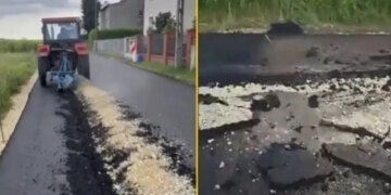 Разъяренный польский фермер перепахал только что отремонтированную дорогу на глазах у рабочих: что происходит. ВИДЕО